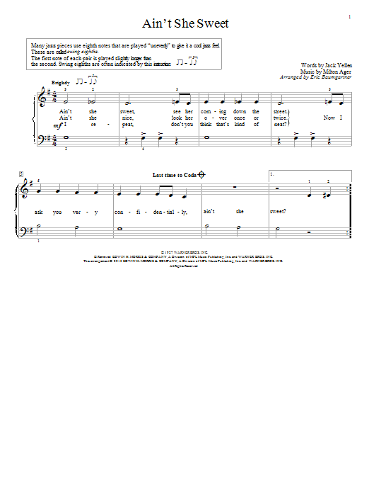 Eric Baumgartner Ain't She Sweet sheet music notes and chords arranged for Educational Piano