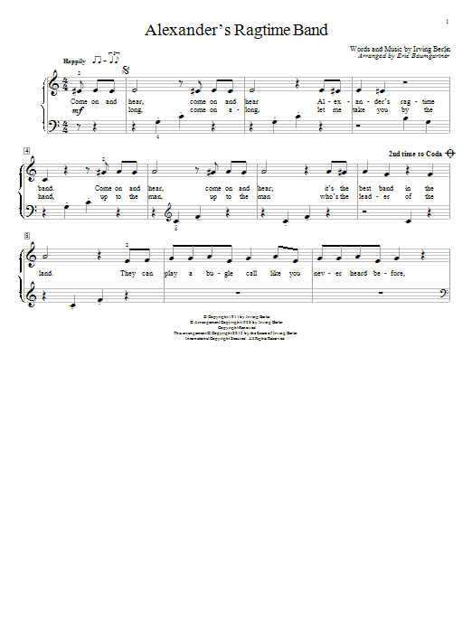 Eric Baumgartner Alexander's Ragtime Band sheet music notes and chords arranged for Educational Piano