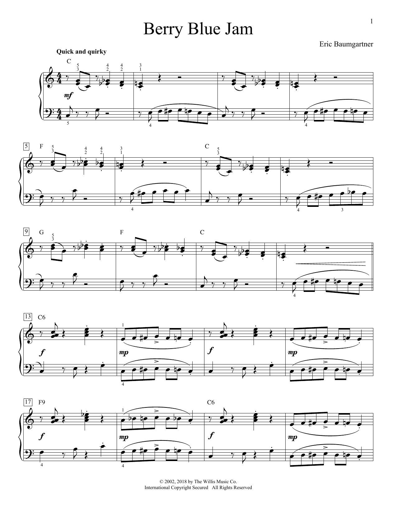 Eric Baumgartner Berry Blue Jam sheet music notes and chords arranged for Educational Piano