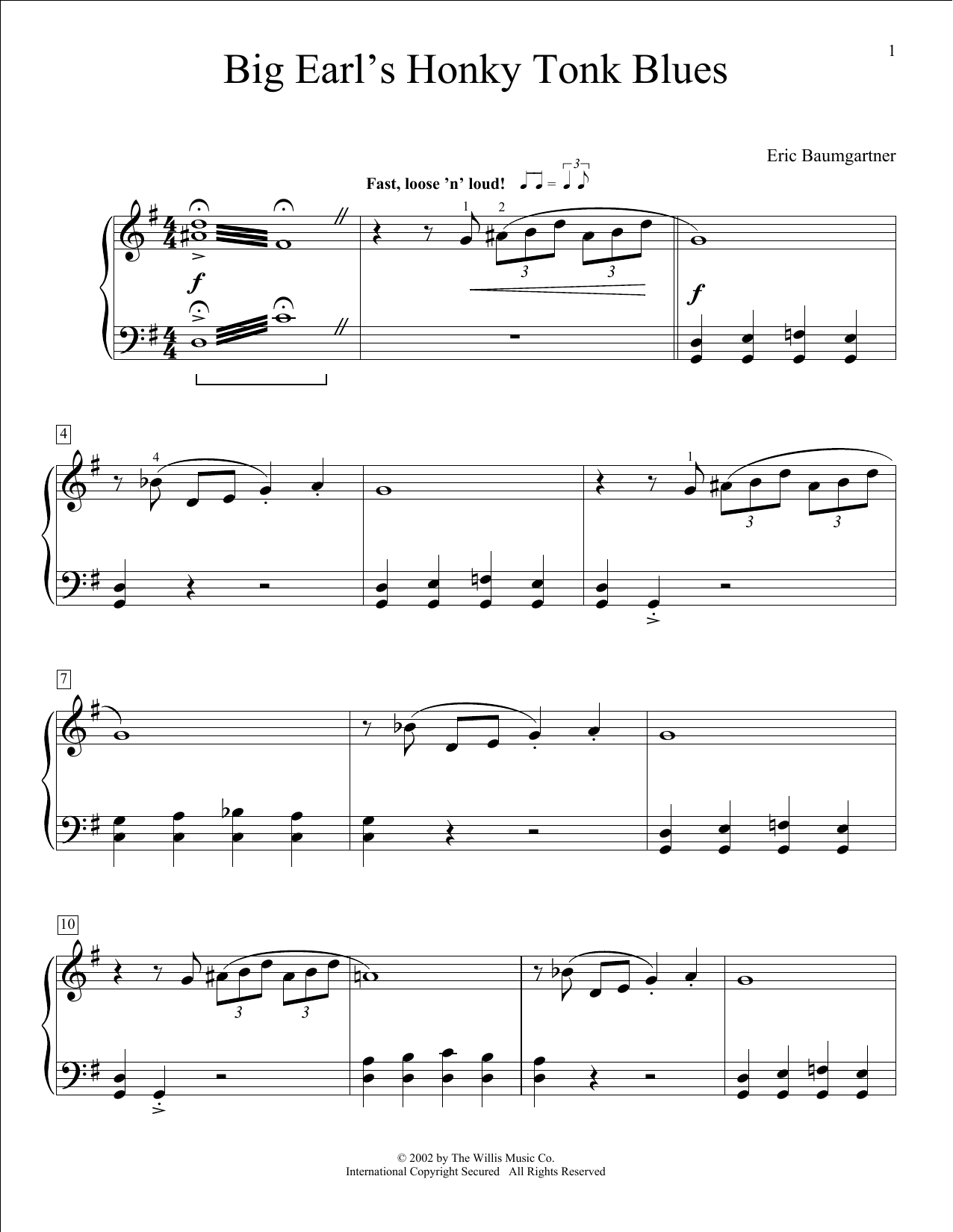 Eric Baumgartner Big Earl's Honky-Tonk Blues sheet music notes and chords arranged for Educational Piano