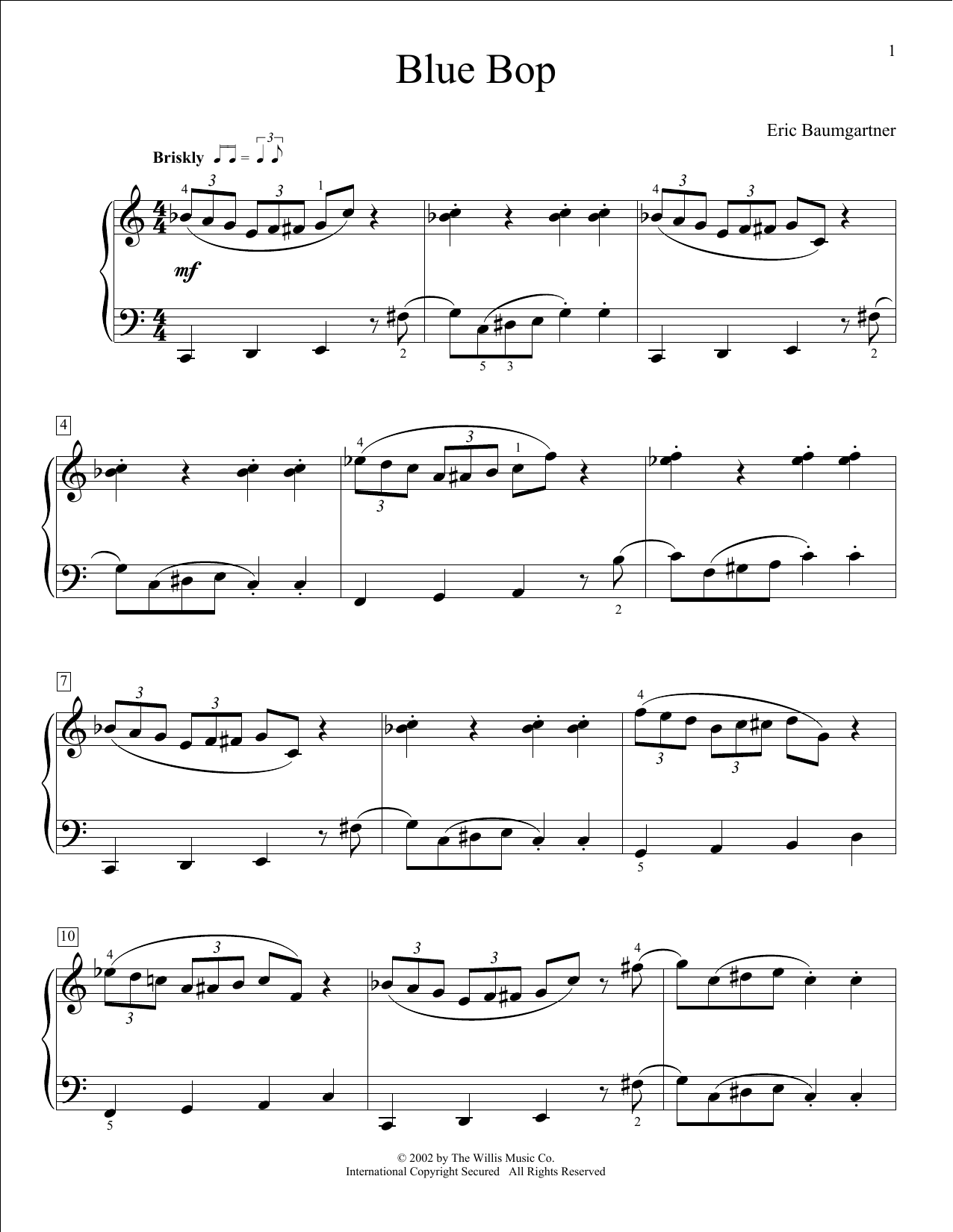 Eric Baumgartner Blue Bop sheet music notes and chords arranged for Educational Piano