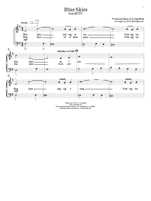 Eric Baumgartner Blue Skies sheet music notes and chords arranged for Educational Piano