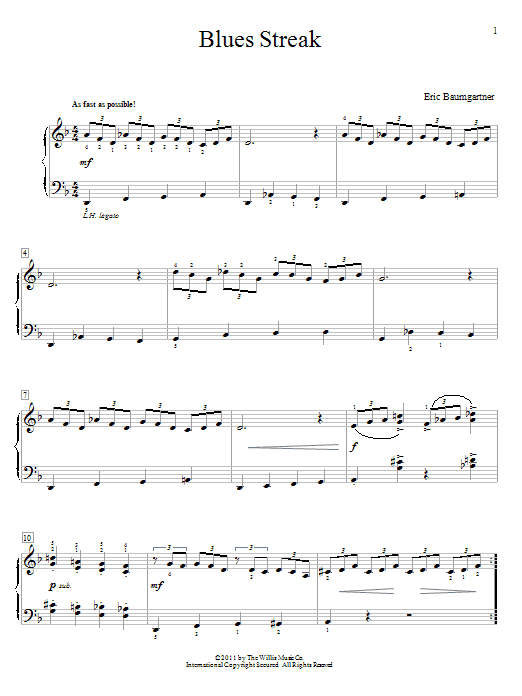 Eric Baumgartner Blues Streak sheet music notes and chords arranged for Educational Piano