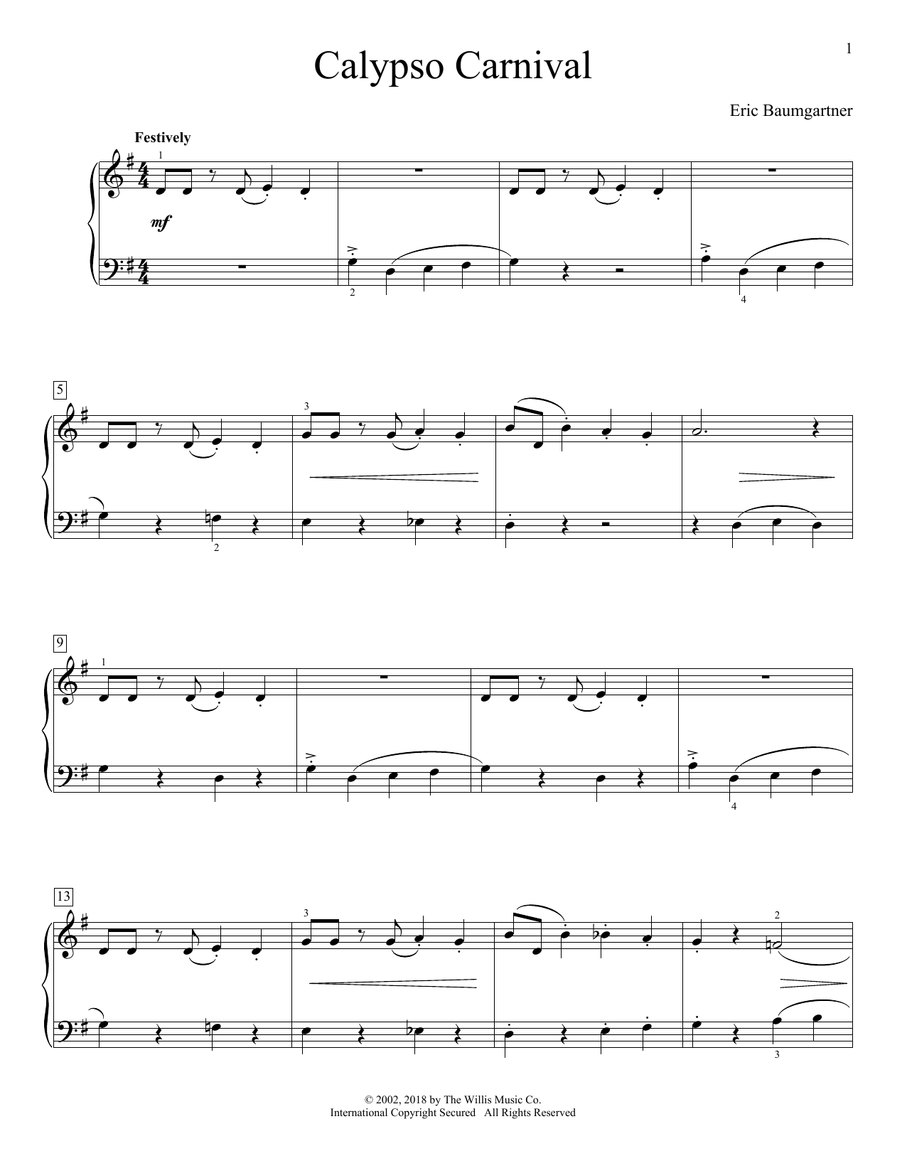 Eric Baumgartner Calypso Carnival sheet music notes and chords arranged for Educational Piano