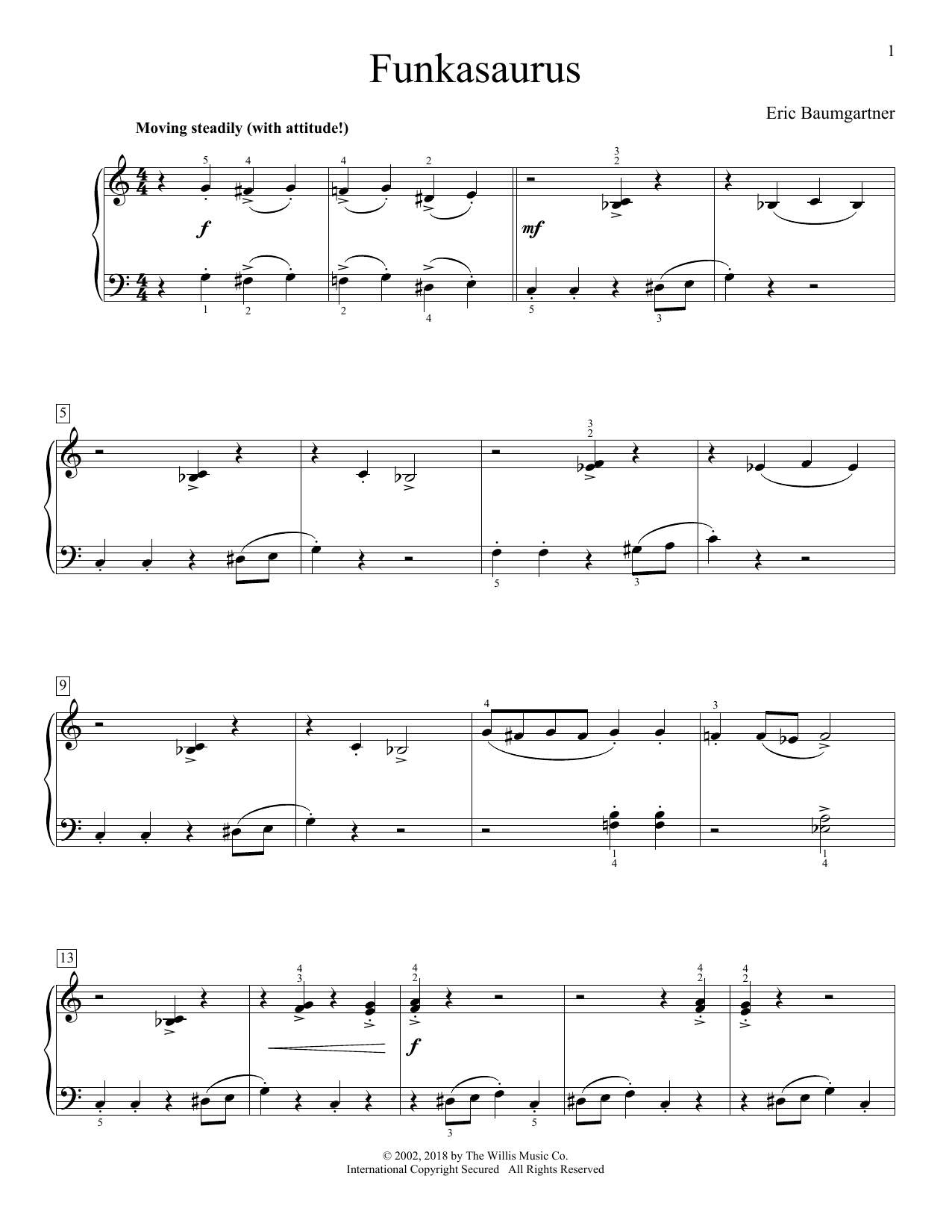 Eric Baumgartner Funkasaurus sheet music notes and chords arranged for Educational Piano