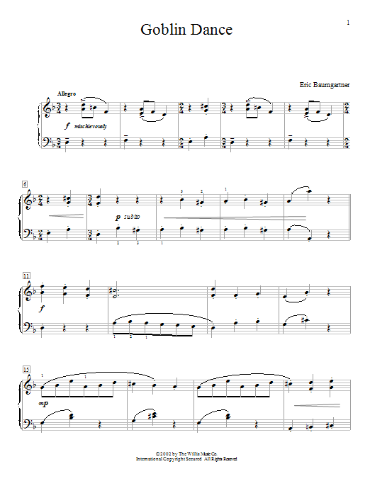 Eric Baumgartner Goblin Dance sheet music notes and chords arranged for Educational Piano