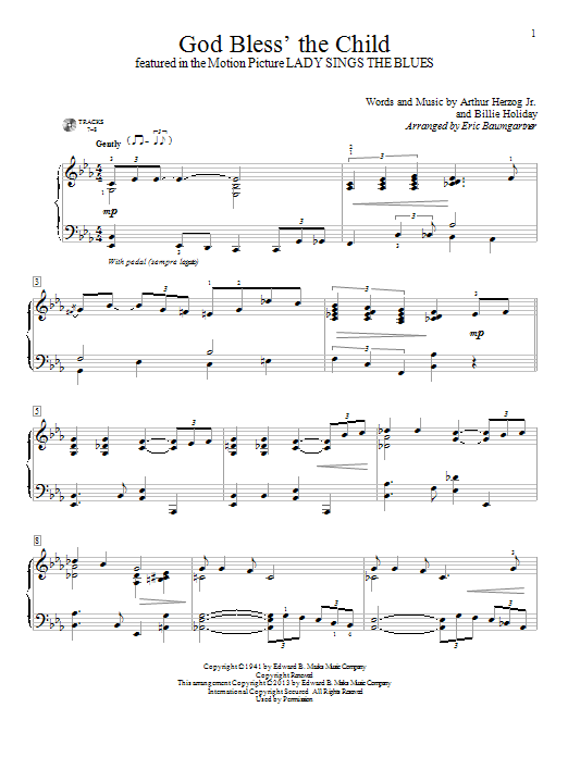 Eric Baumgartner God Bless' The Child sheet music notes and chords arranged for Educational Piano