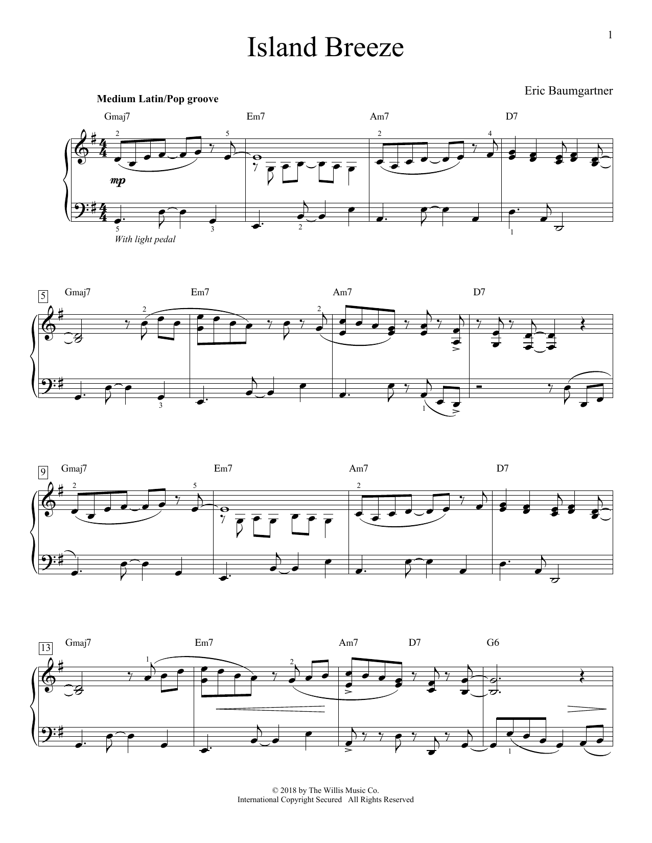 Eric Baumgartner Island Breeze sheet music notes and chords arranged for Educational Piano