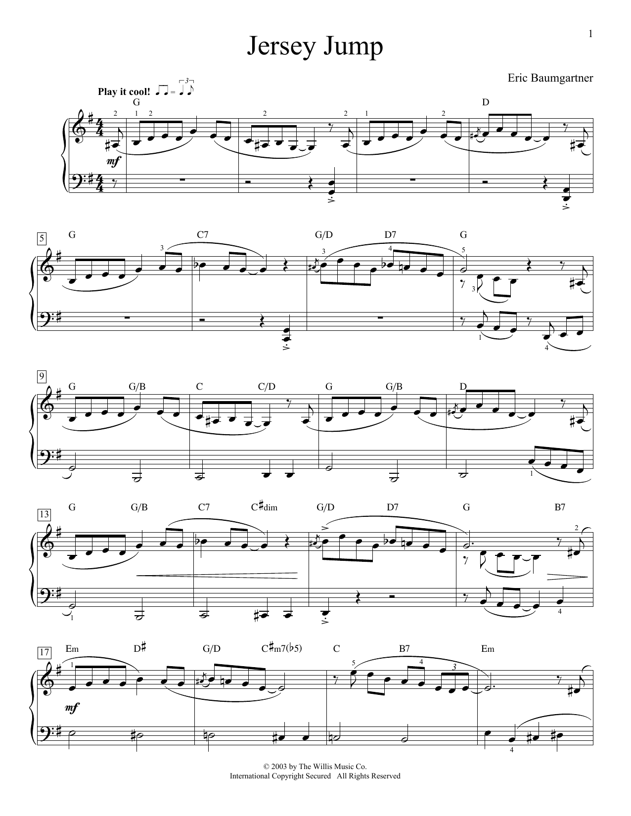 Eric Baumgartner Jersey Jump sheet music notes and chords arranged for Educational Piano