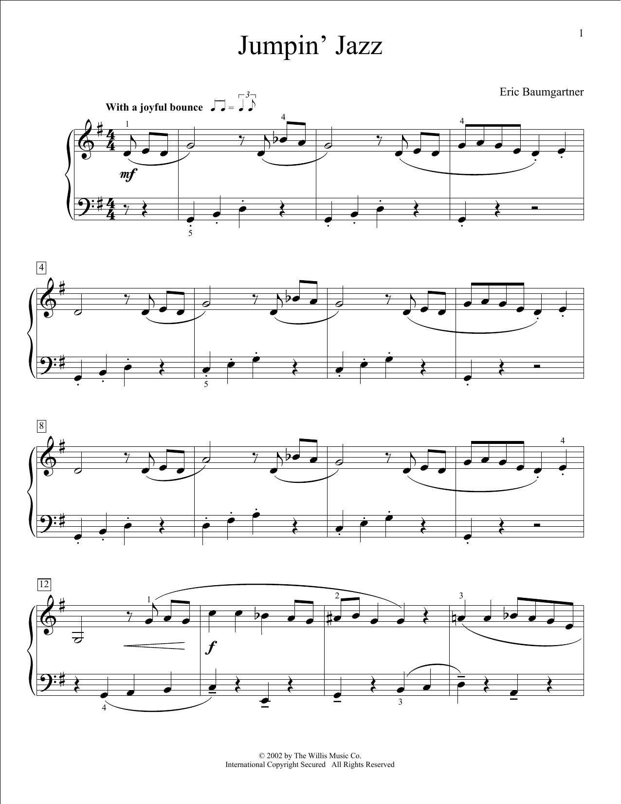 Eric Baumgartner Jumpin' Jazz sheet music notes and chords arranged for Educational Piano