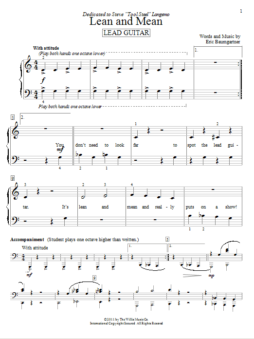 Eric Baumgartner Lean And Mean (Lead Guitar) sheet music notes and chords arranged for Educational Piano