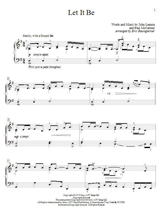 Eric Baumgartner Let It Be sheet music notes and chords arranged for Educational Piano