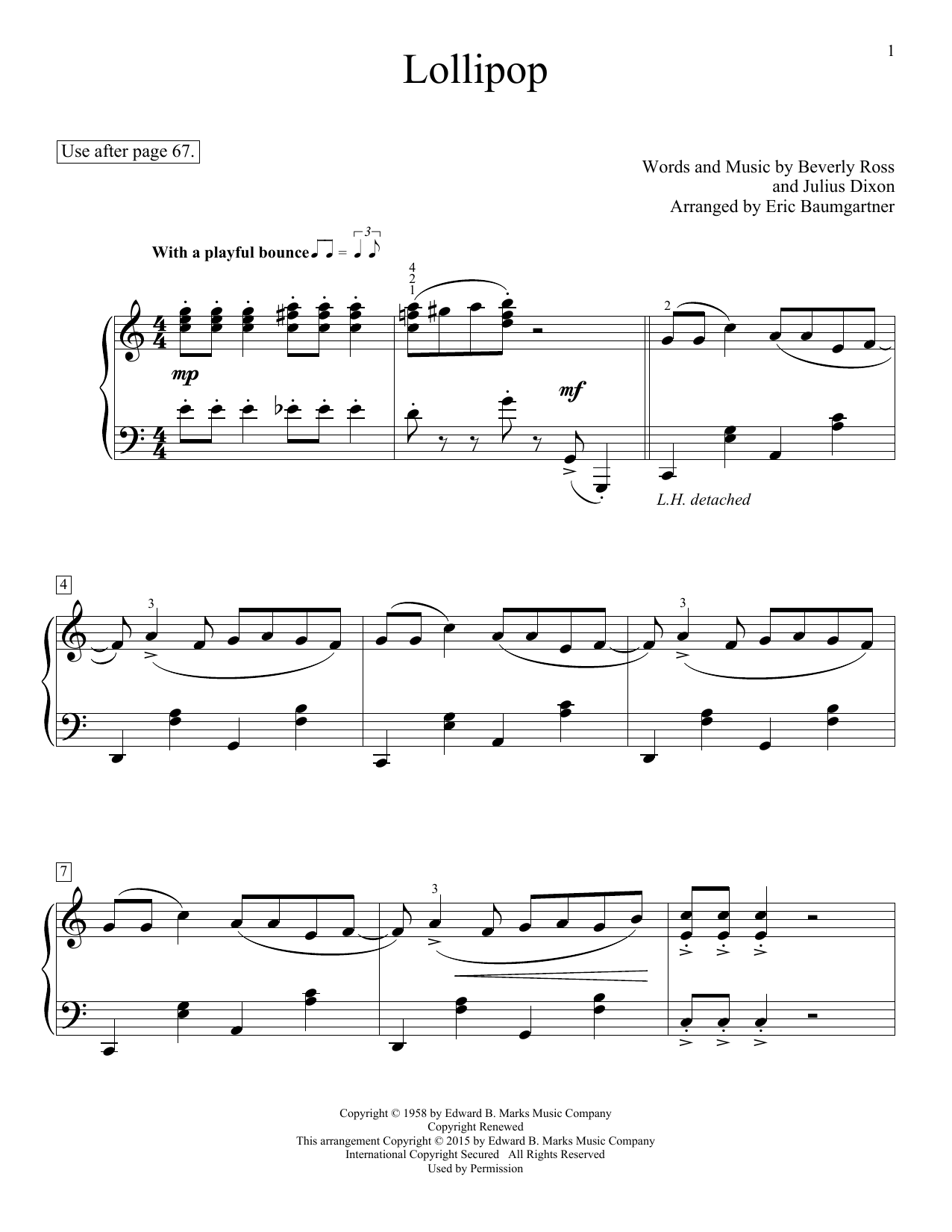 Eric Baumgartner Lollipop sheet music notes and chords arranged for Educational Piano