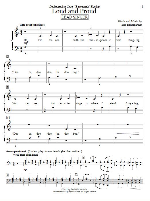 Eric Baumgartner Loud And Proud (Lead Singer) sheet music notes and chords arranged for Educational Piano
