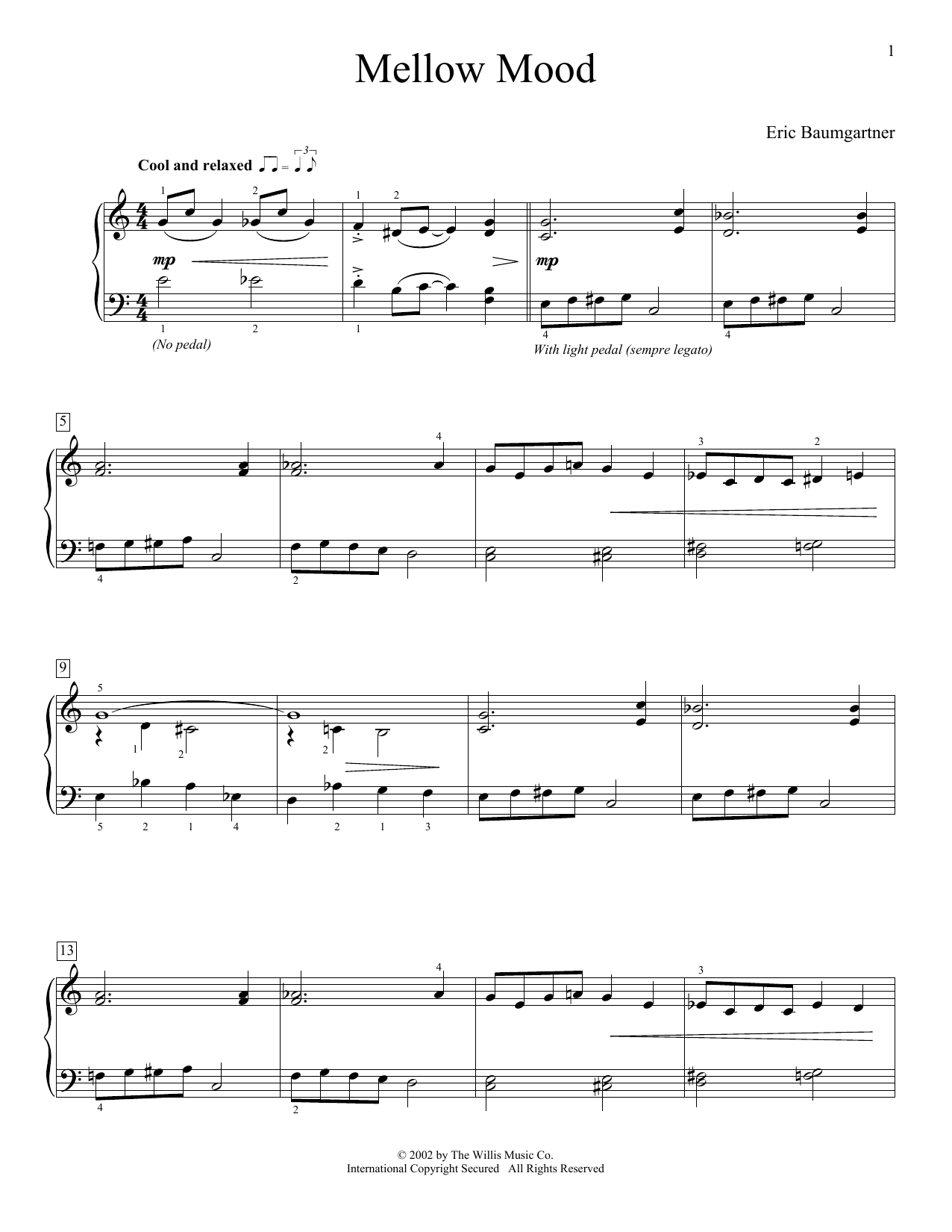 Eric Baumgartner Mellow Mood sheet music notes and chords arranged for Educational Piano