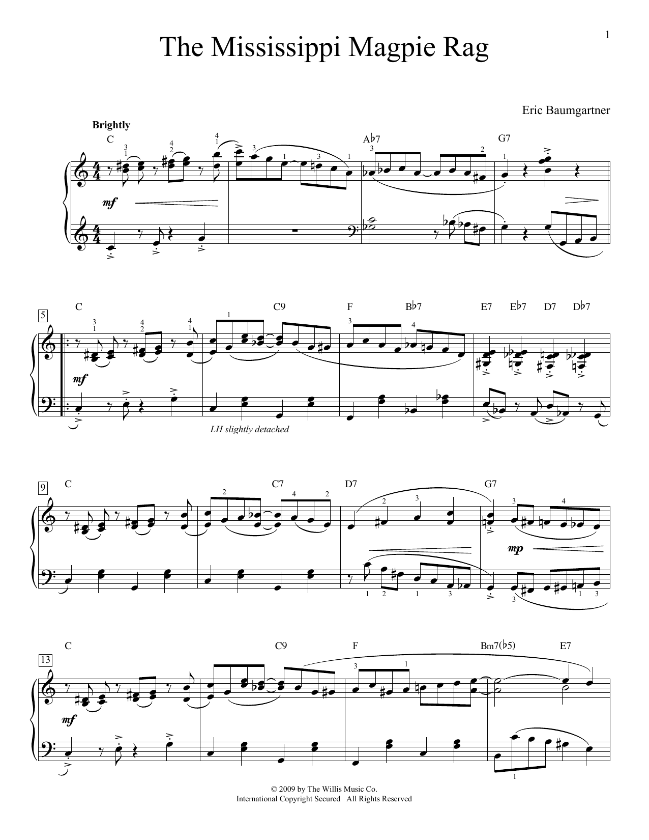 Eric Baumgartner Mississippi Magpie Rag sheet music notes and chords arranged for Educational Piano