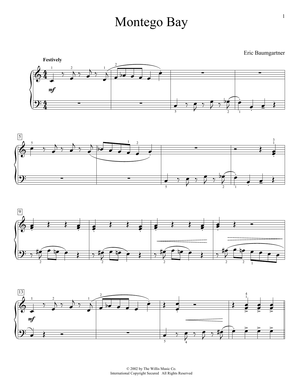 Eric Baumgartner Montego Bay sheet music notes and chords arranged for Educational Piano