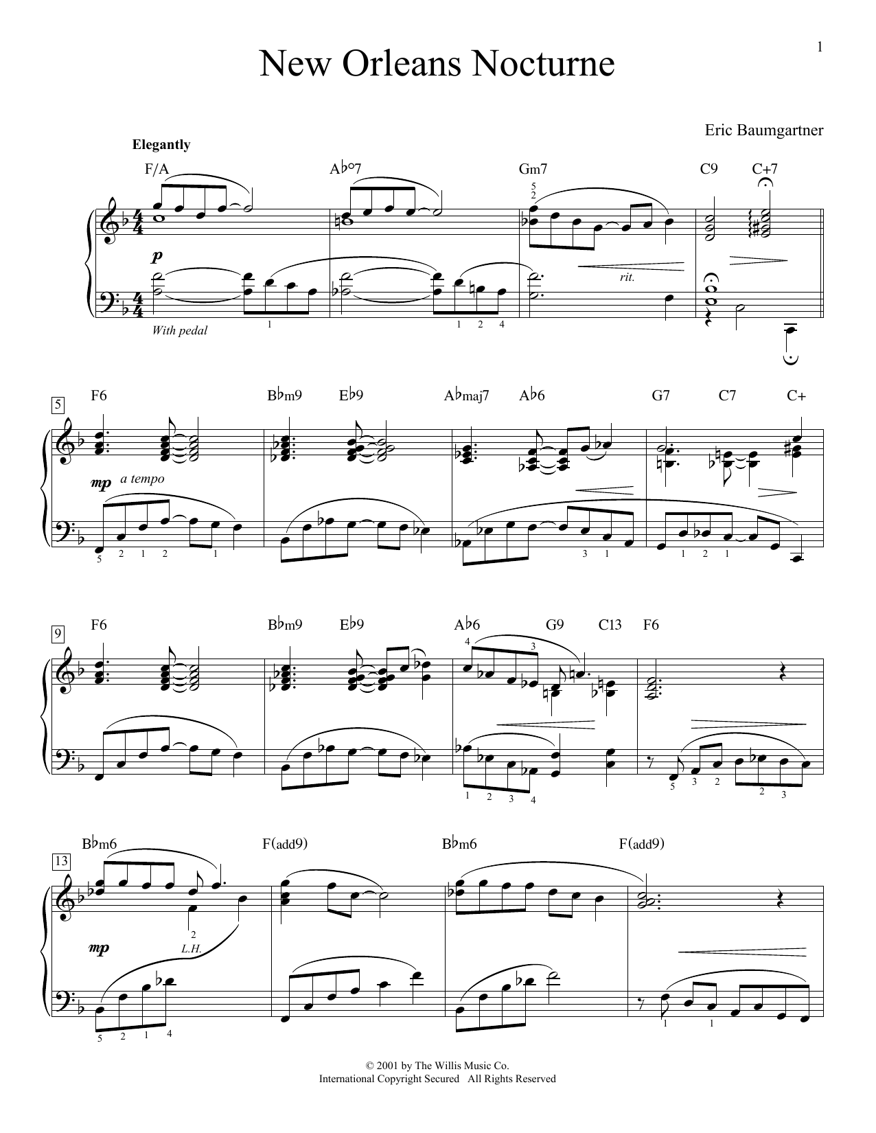 Eric Baumgartner New Orleans Nocturne sheet music notes and chords arranged for Educational Piano