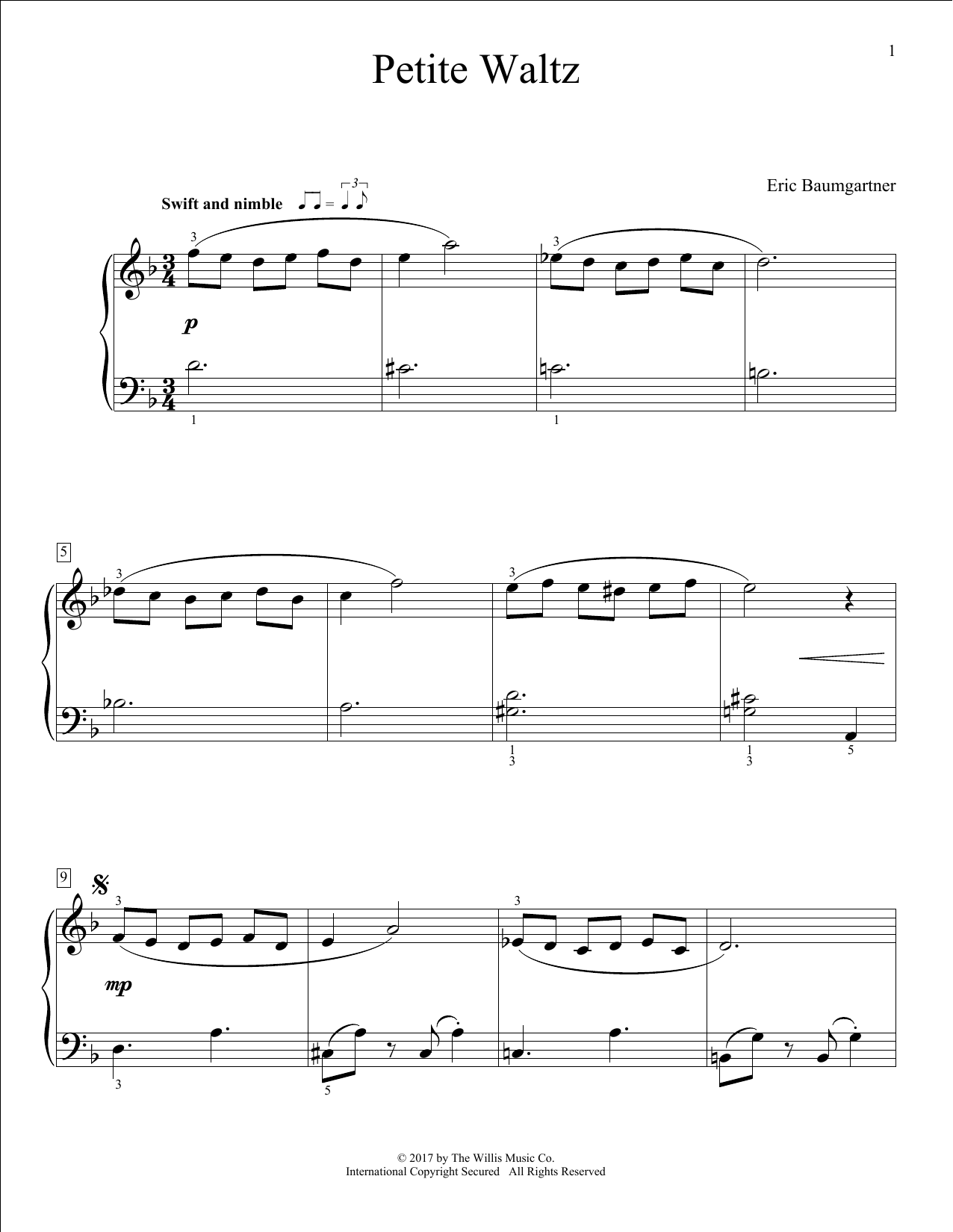 Eric Baumgartner Petite Waltz sheet music notes and chords arranged for Educational Piano