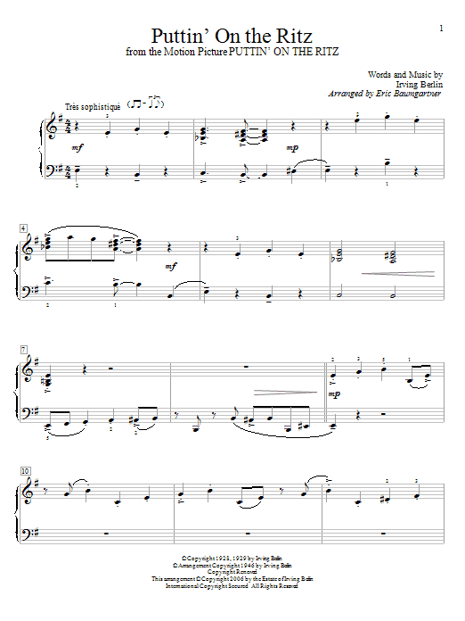 Eric Baumgartner Puttin' On The Ritz sheet music notes and chords arranged for Educational Piano
