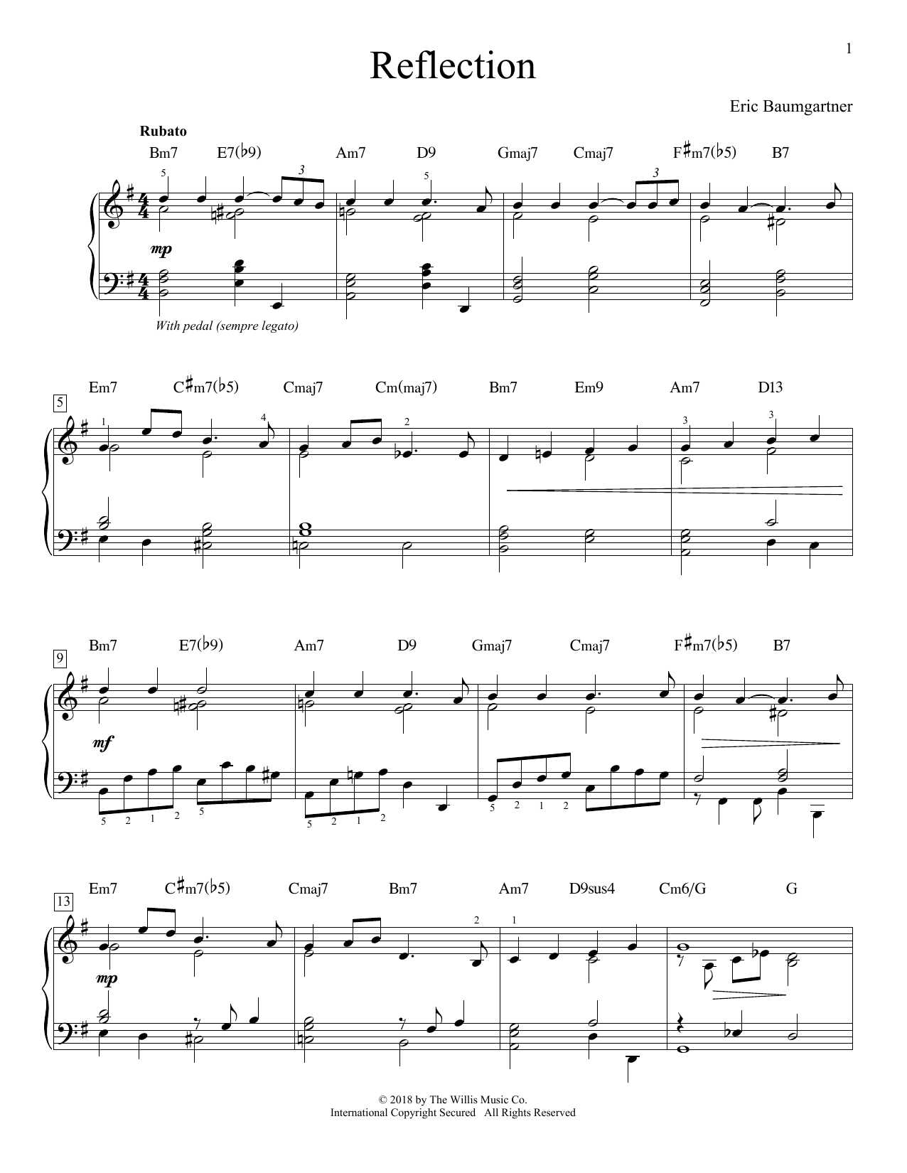 Eric Baumgartner Reflection sheet music notes and chords arranged for Educational Piano