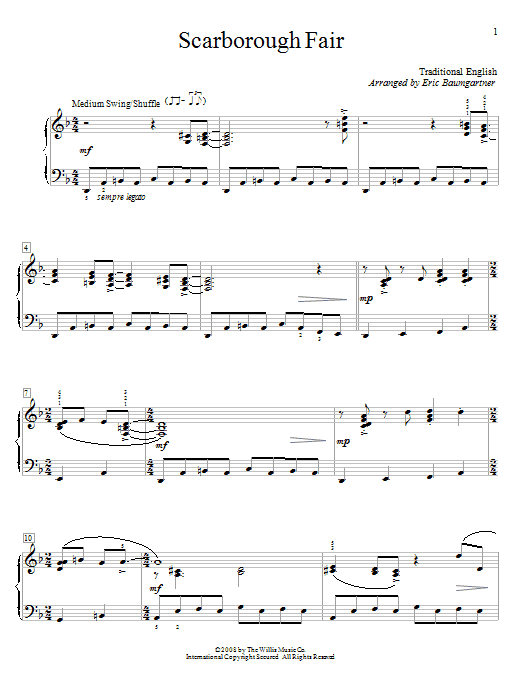 Eric Baumgartner Scarborough Fair sheet music notes and chords arranged for Educational Piano