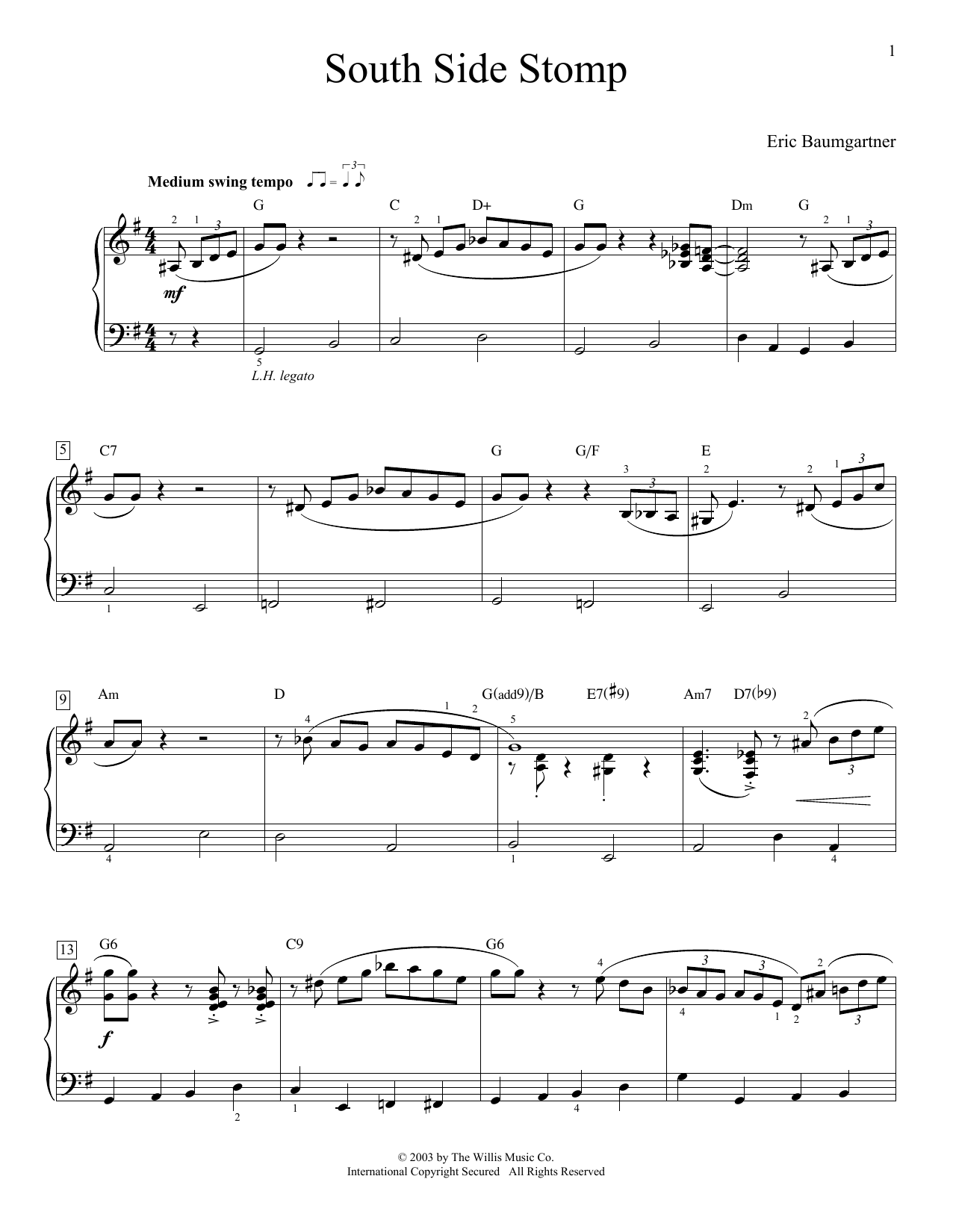 Eric Baumgartner South Side Stomp sheet music notes and chords arranged for Educational Piano