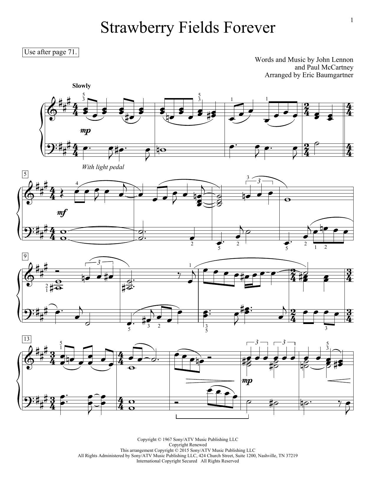 Eric Baumgartner Strawberry Fields Forever sheet music notes and chords arranged for Educational Piano