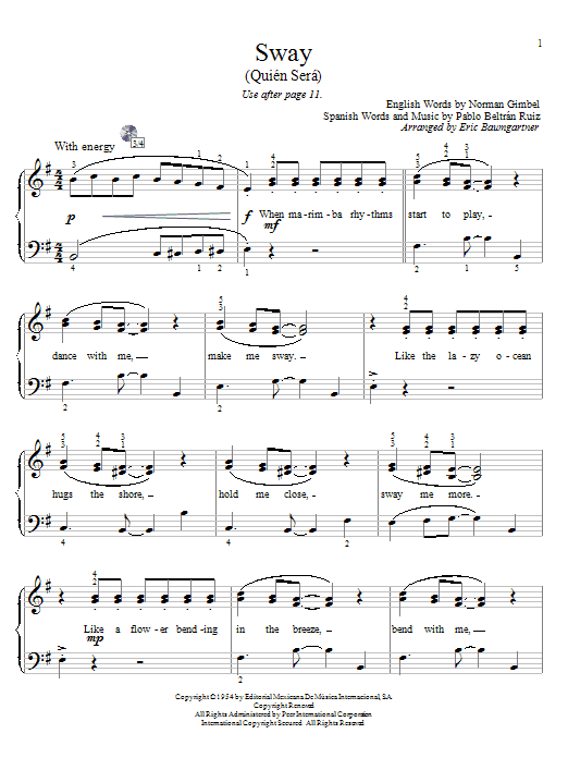 Eric Baumgartner Sway (Quien Sera) sheet music notes and chords arranged for Educational Piano
