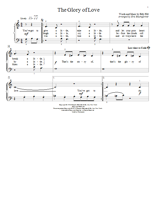 Eric Baumgartner The Glory Of Love sheet music notes and chords arranged for Educational Piano