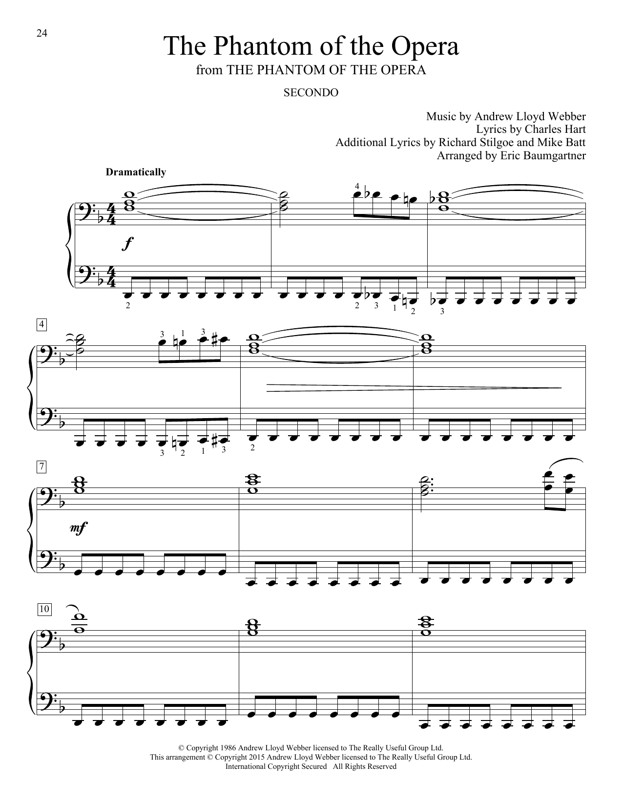 Eric Baumgartner The Phantom Of The Opera sheet music notes and chords arranged for Piano Duet