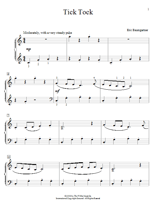 Eric Baumgartner Tick Tock sheet music notes and chords arranged for Educational Piano