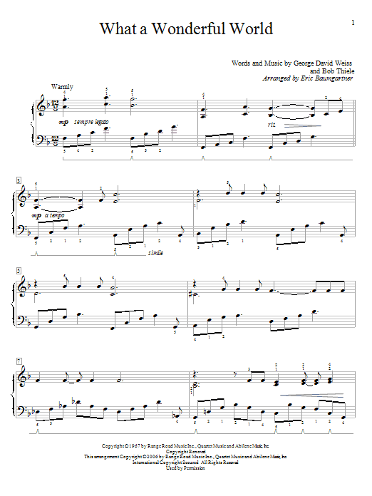 Eric Baumgartner What A Wonderful World sheet music notes and chords arranged for Educational Piano