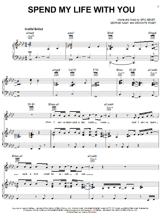 Eric Benet Spend My Life With You sheet music notes and chords arranged for Piano, Vocal & Guitar Chords (Right-Hand Melody)