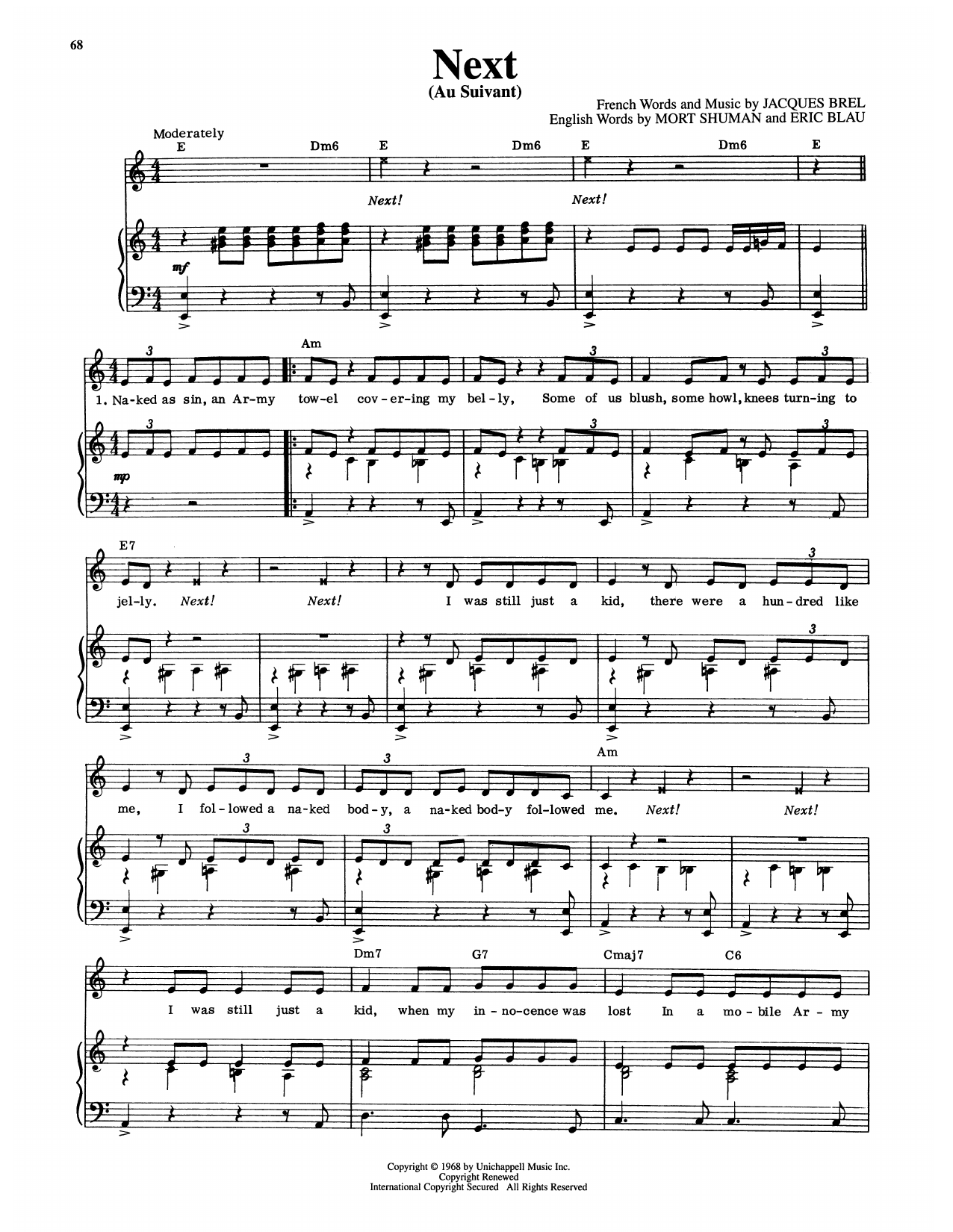 Eric Blau Next (Au Suivant) (from Jacques Brel Is Alive And Well And Living In Paris) sheet music notes and chords arranged for Piano & Vocal