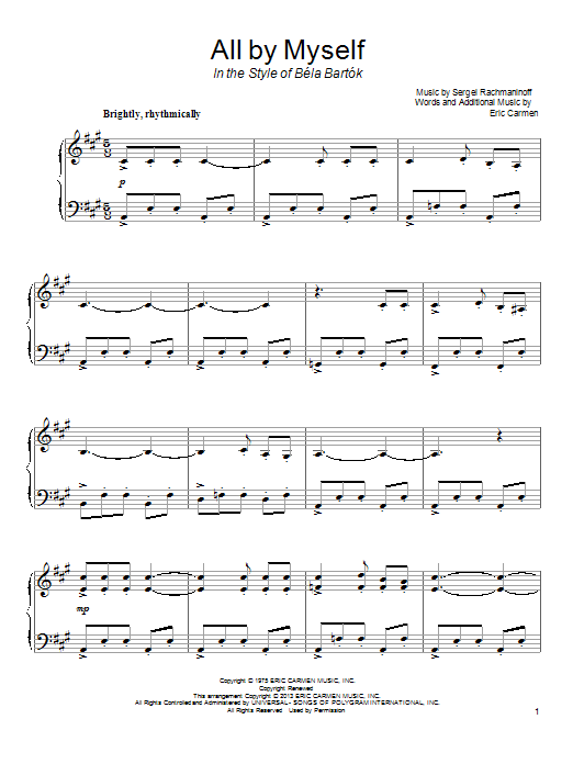 Eric Carmen All By Myself (in the style of Bela Bartok) sheet music notes and chords arranged for Piano Solo