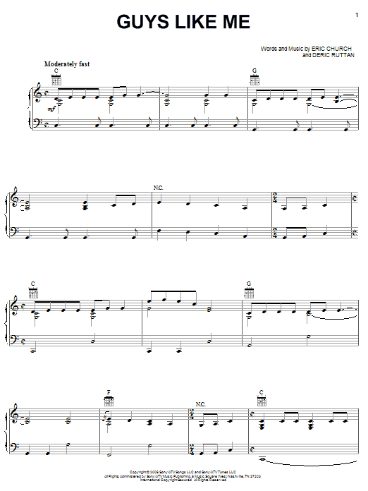 Eric Church Guys Like Me sheet music notes and chords arranged for Piano, Vocal & Guitar Chords (Right-Hand Melody)