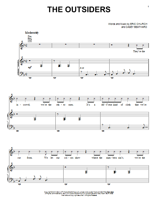 Eric Church The Outsiders sheet music notes and chords arranged for Piano, Vocal & Guitar Chords (Right-Hand Melody)