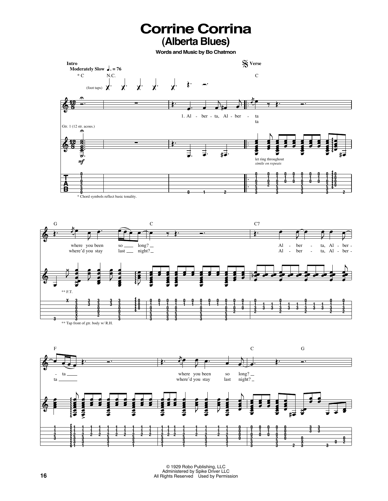 Eric Clapton Alberta sheet music notes and chords arranged for Guitar Chords/Lyrics