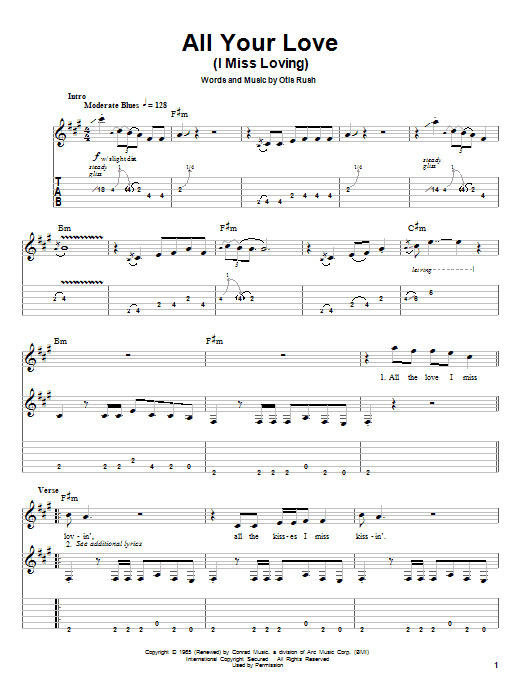 Eric Clapton All Your Love (I Miss Loving) sheet music notes and chords arranged for Drums Transcription