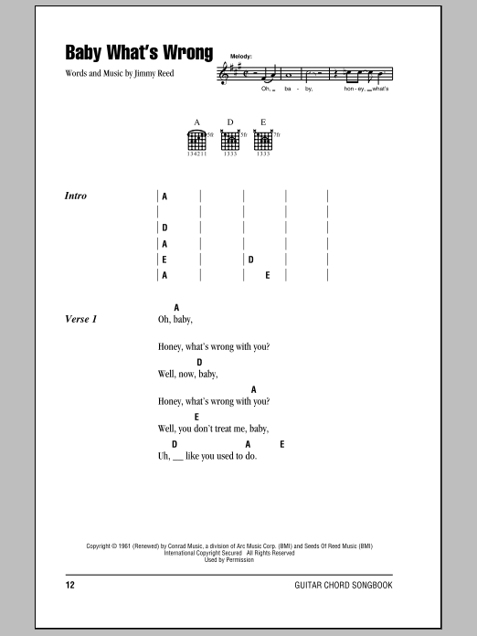 Eric Clapton Baby What's Wrong sheet music notes and chords arranged for Guitar Chords/Lyrics