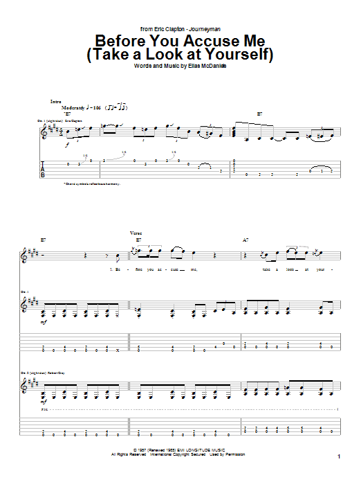 Eric Clapton Before You Accuse Me (Take A Look At Yourself) sheet music notes and chords arranged for Guitar Lead Sheet