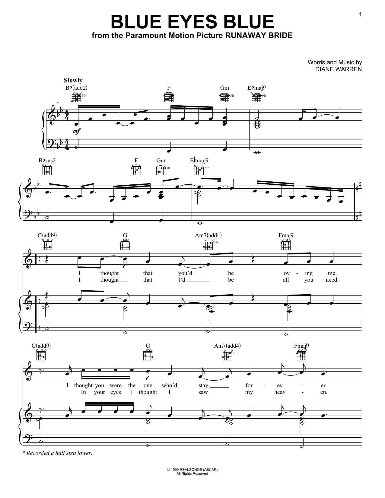 Eric Clapton Blue Eyes Blue sheet music notes and chords arranged for Piano, Vocal & Guitar Chords (Right-Hand Melody)