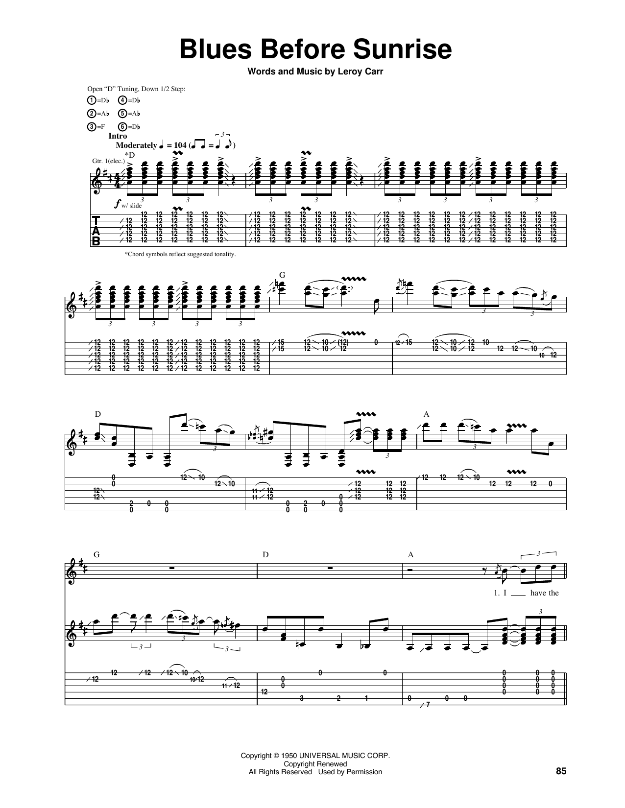 Eric Clapton Blues Before Sunrise sheet music notes and chords arranged for Guitar Tab