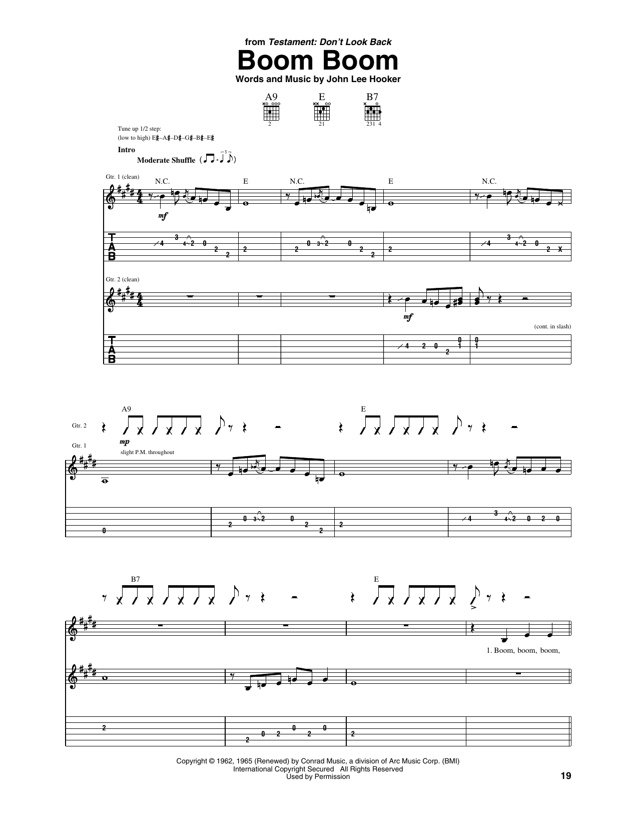 Eric Clapton Boom Boom sheet music notes and chords arranged for Guitar Tab