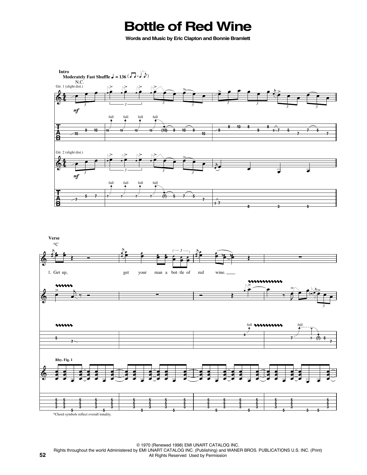 Eric Clapton Bottle Of Red Wine sheet music notes and chords arranged for Guitar Tab