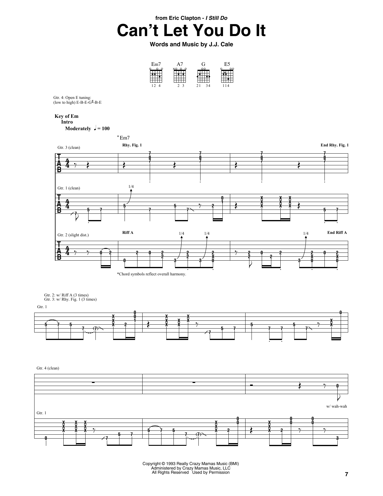 Eric Clapton Can't Let You Do It sheet music notes and chords arranged for Guitar Rhythm Tab