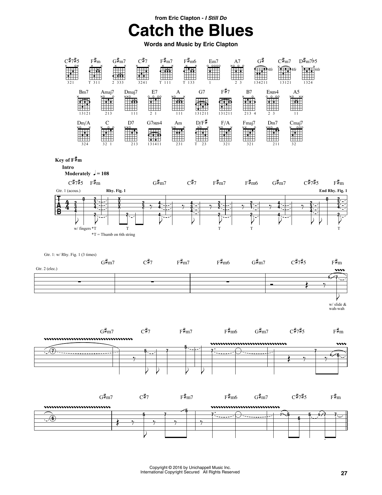 Eric Clapton Catch The Blues sheet music notes and chords arranged for Guitar Rhythm Tab