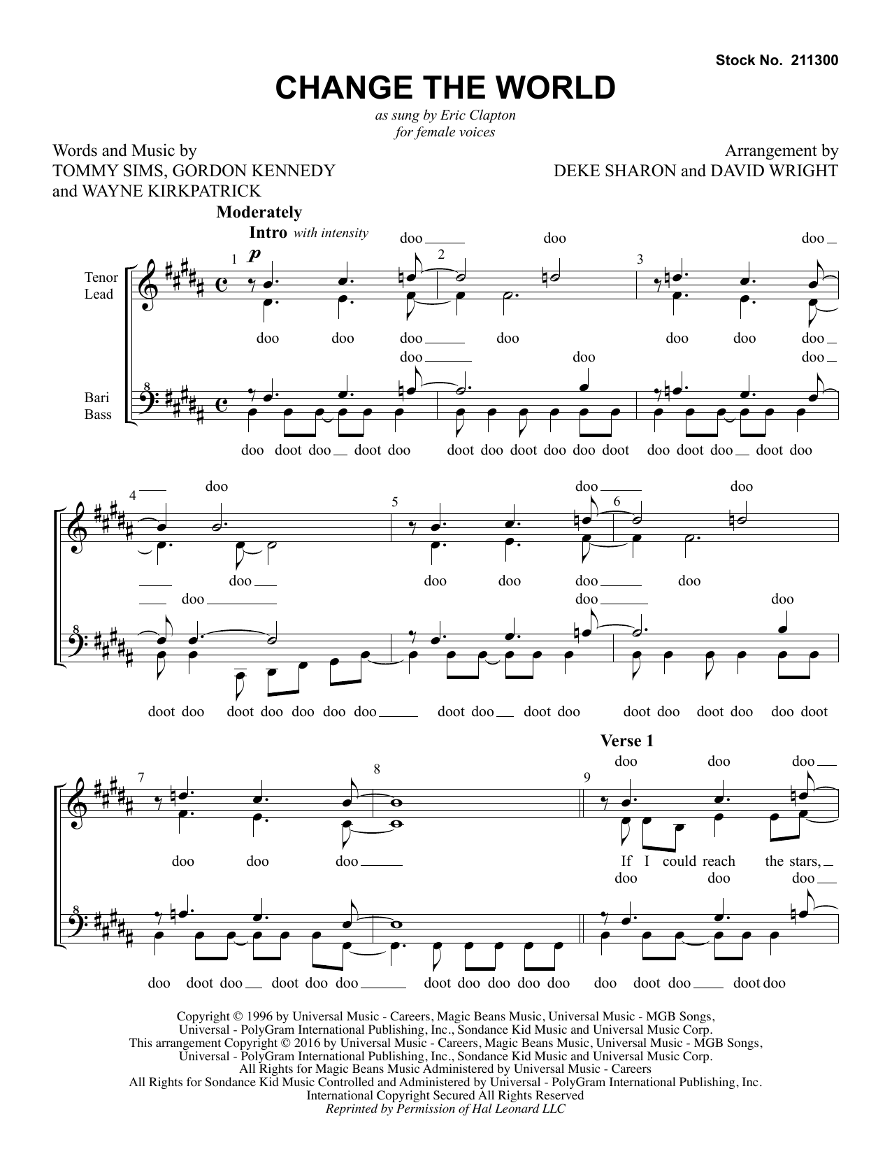 Eric Clapton Change The World (arr. Deke Sharon, David Wright) sheet music notes and chords arranged for SSAA Choir
