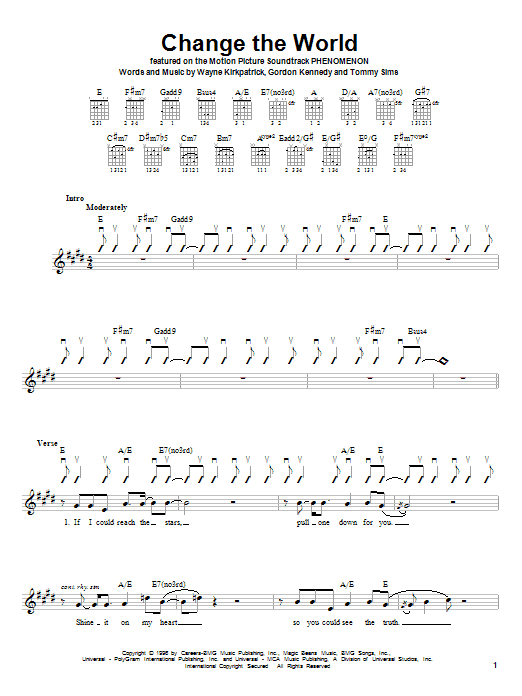 Eric Clapton Change The World sheet music notes and chords arranged for Easy Ukulele Tab